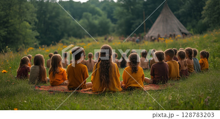 a storyteller performing a Celtic myth during Lughnasadh 128783203