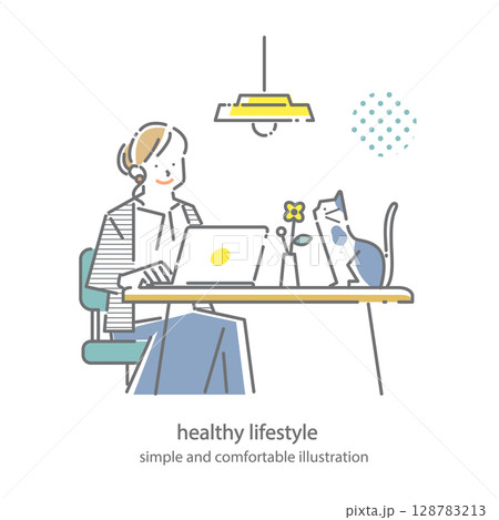 心地の良いライフスタイル　シンプルでお洒落な線画イラスト 128783213