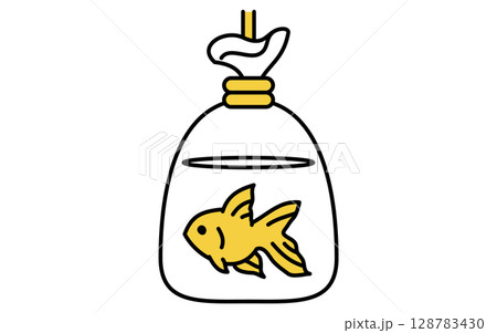 金魚すくいですくった金魚のシンプルな線画イラスト、夏のイラスト 128783430