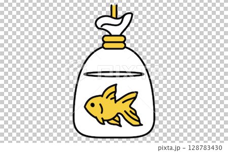 金魚すくいですくった金魚のシンプルな線画イラスト、夏のイラスト 128783430