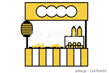 焼きそばの屋台のシンプルな線画イラスト、夏のイラスト 128783435