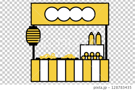 焼きそばの屋台のシンプルな線画イラスト、夏のイラスト 128783435