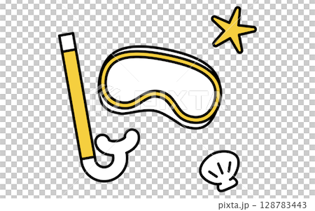 簡單的線條畫出呼吸管和浮潛面罩的插圖，夏季插圖 128783443