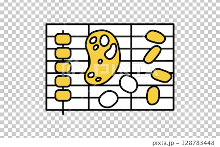 簡單的線條畫插圖，上面有配料的燒烤架，夏季插圖 128783448