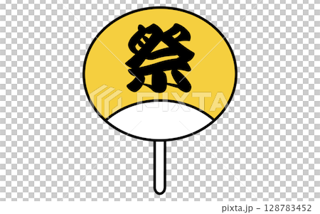 祭の文字入り団扇のシンプルな線画イラスト、夏のイラスト 128783452