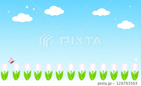 《AI画像》青空の下のチューリップ畑のイラスト 《AI画像》青空の下のチューリップ畑のイラスト 128783503