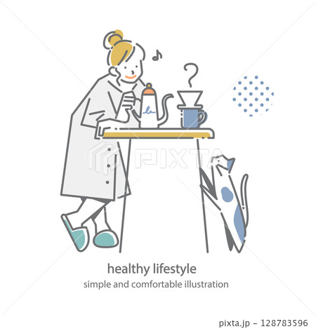 心地の良いライフスタイル　シンプルでお洒落な線画イラスト 128783596