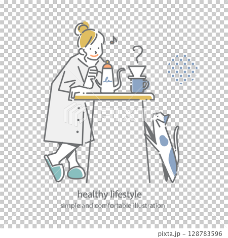 心地の良いライフスタイル　シンプルでお洒落な線画イラスト 128783596