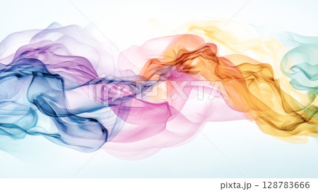 Colorful abstract smoke waves flowing gracefully across a light background, creating a sense of movement and artistic expression in design 128783666