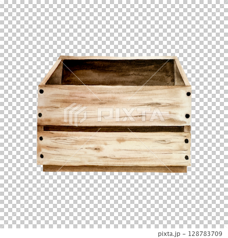Wooden box with visible grain and rustic texture, watercolor hand drawn isolated illustration. Vintage storage crate perfect for farmhouse, pantry, or harvest themes. Vintage container ideal for Wooden box with visible grain and rustic texture, watercolor hand drawn isolated illustration. Vintage storage crate perfect for farmhouse, pantry, or harvest themes. Vintage container ideal for 128783709