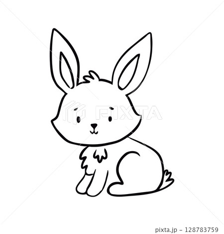 Cute Hand-Drawn Illustration of a Sitting Bunny Rabbit in Black and White Cute Hand-Drawn Illustration of a Sitting Bunny Rabbit in Black and White 128783759