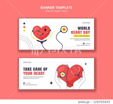 World Heart Day Graphic Template for Online Awareness Horizontal Banner Campaign 128783835