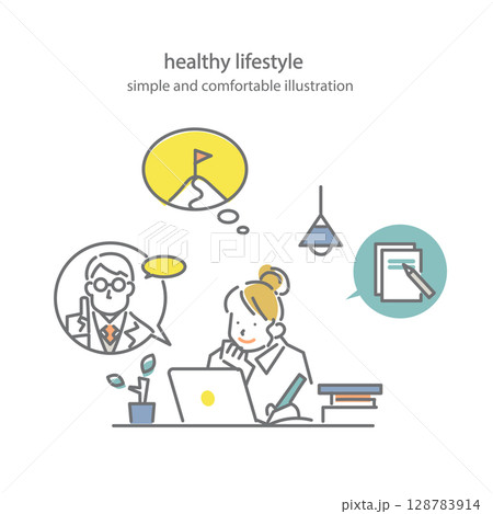 心地の良いライフスタイル　シンプルでお洒落な線画イラスト 128783914