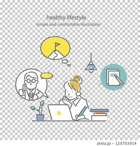 心地の良いライフスタイル　シンプルでお洒落な線画イラスト 128783914