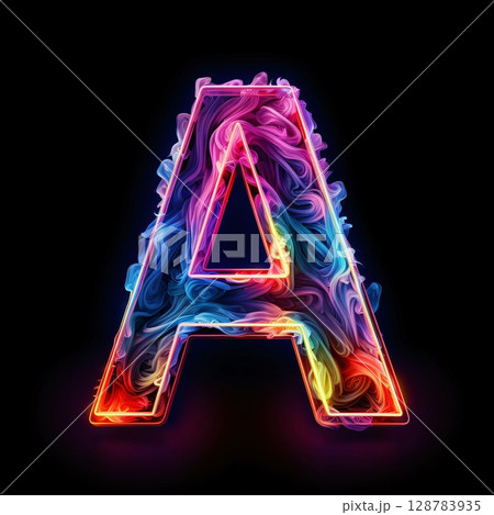 Alphabet letter A in neon style on black background. Vector illustration. Alphabet letter A in neon style on black background. Vector illustration. 128783935