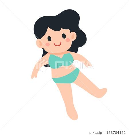 Cartoon Woman in Swimsuit Illustration 128784122