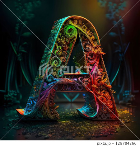 Letter A. 3D render. Fantasy font. 3D illustration. 128784266