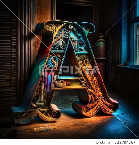 The letter A in the Gothic style. 3D illustration. Vintage style. 128784267