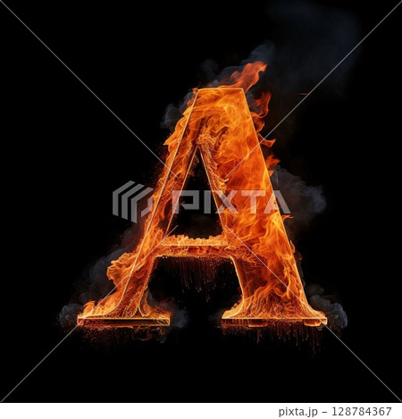 Fire letter A uppercase. Isolated on black background. Fire letter A uppercase. Isolated on black background. 128784367
