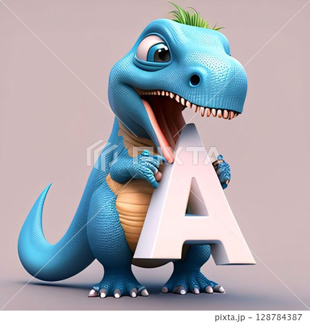 Cartoon dinosaur with alphabets - 3D Illustration letter A 128784387