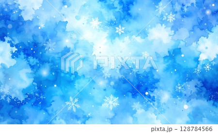 Abstract blue watercolor background with sparkling snowflakes and a hint of winter celebration 128784566