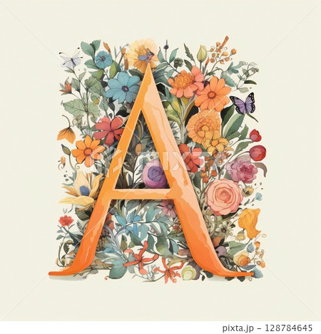 Floral capital letter A, hand drawn vector illustration in watercolor style Floral capital letter A, hand drawn vector illustration in watercolor style 128784645