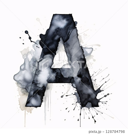 Alphabet made of ink splashes and blots. Letter A Alphabet made of ink splashes and blots. Letter A 128784798