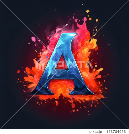 Letter A in the form of an explosion of colored paint. Vector illustration Letter A in the form of an explosion of colored paint. Vector illustration 128784928