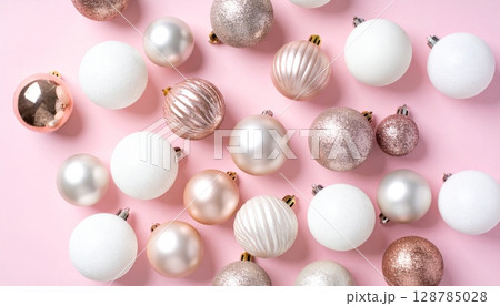 Bright pink and gold spheres, perfect for holiday celebrations or festive Christmas and Easter decorations Bright pink and gold spheres, perfect for holiday celebrations or festive Christmas and Easter decorations 128785028
