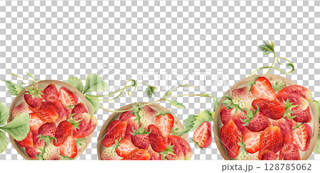 Strawberry berries leaves served on ceramic dish, hand drawn in watercolor, ripe picked pineberry strasberry harvest. Isolated seamless banner border. Restaurant menu, cookbook, farmers market grocery Strawberry berries leaves served on ceramic dish, hand drawn in watercolor, ripe picked pineberry strasberry harvest. Isolated seamless banner border. Restaurant menu, cookbook, farmers market grocery 128785062