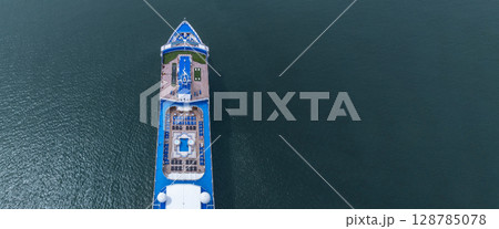 Aerial view cruise ship liner on ocean sea, Luxury cruise ship liner modern maritime travel lifestyle ocean sea, Cruise ship liner exclusive tourism travel on holiday take vacation time. Aerial view cruise ship liner on ocean sea, Luxury cruise ship liner modern maritime travel lifestyle ocean sea, Cruise ship liner exclusive tourism travel on holiday take vacation time. 128785078