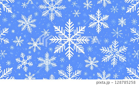 Blue Christmas background with seamless snowflake pattern and icy decorations perfect for winter holiday celebrations 128785258