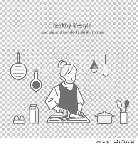 舒適的生活方式：簡約時尚的線描插畫 128785313