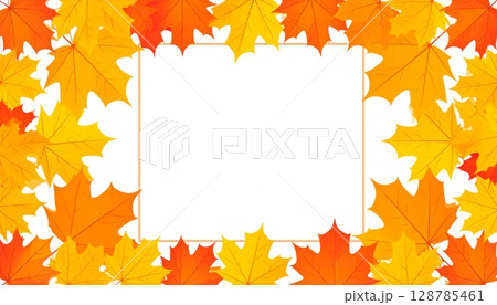 Vibrant autumn maple leaves in shades of red, orange, and yellow form a decorative fall border pattern, perfect for a nature-inspired seasonal background design 128785461