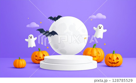 Orange Halloween pumpkin with scary bats illustration for autumn holiday celebration 128785529