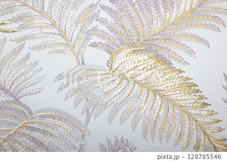 Gold and Pastel Tropical Palm Leaf Pattern Wallpaper, Elegant Botanical Background 128785546