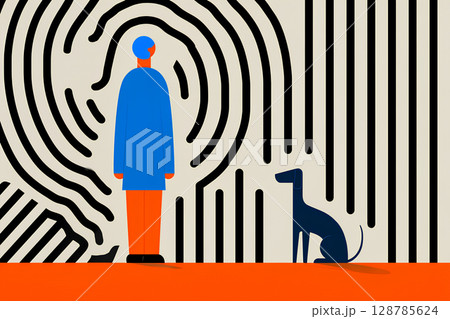 人と犬のトリック的イラスト 128785624