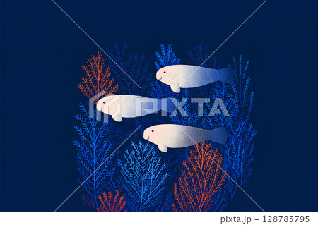 カラフルなジュゴンのアート的イラスト 128785795