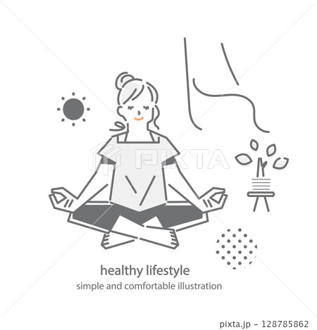 心地の良いライフスタイル シンプルでお洒落な線画イラスト 心地の良いライフスタイル シンプルでお洒落な線画イラスト 128785862