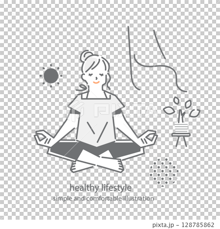 舒適的生活方式：簡約時尚的線描插畫 128785862