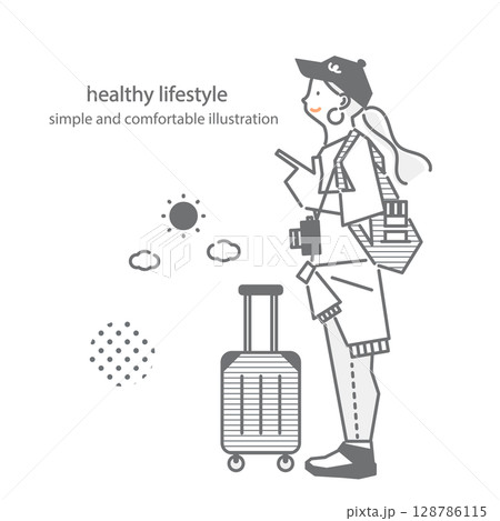 心地の良いライフスタイル　シンプルでお洒落な線画イラスト 128786115
