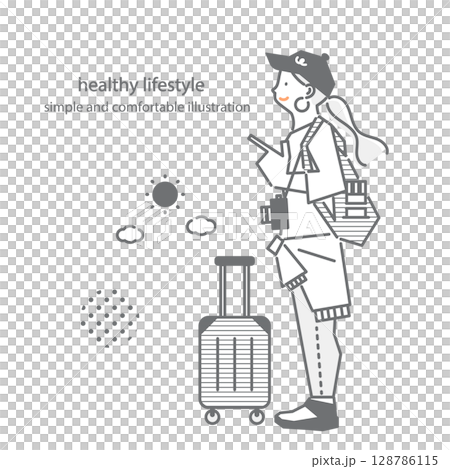 心地の良いライフスタイル　シンプルでお洒落な線画イラスト 128786115