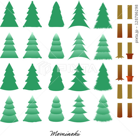 多様なクリスマスツリーとモミの木のベクター素材セット 多様なクリスマスツリーとモミの木のベクター素材セット 128786298