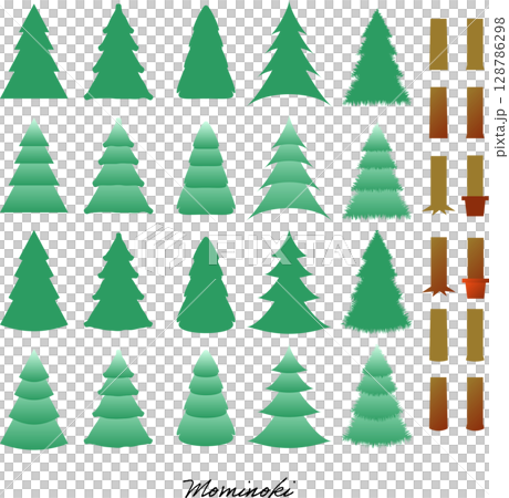 多様なクリスマスツリーとモミの木のベクター素材セット 多様なクリスマスツリーとモミの木のベクター素材セット 128786298
