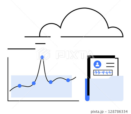 Cloud line graph with data points and document folder symbolize digital storage analytics, technology, innovation, information management, connectivity. Ideal for finance, business, IT, marketing Cloud line graph with data points and document folder symbolize digital storage analytics, technology, innovation, information management, connectivity. Ideal for finance, business, IT, marketing 128786334