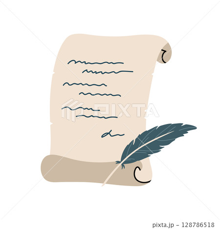 Scroll paper with a quill pen 128786518