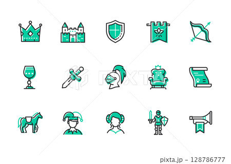 Middle Ages - set of line design style icons 128786777