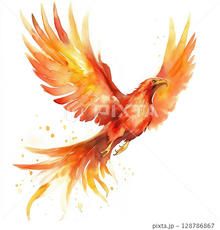 Watercolor Phoenix in Flight, Artistic Bird...のイラスト素材 [128786867] - PIXTA