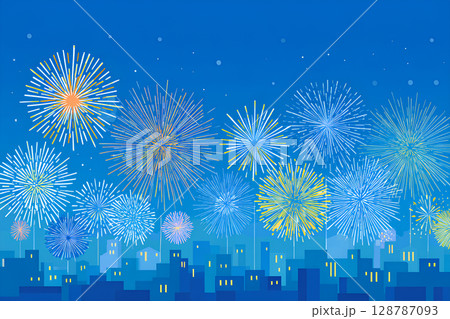 花火が綺麗な街並み 128787093