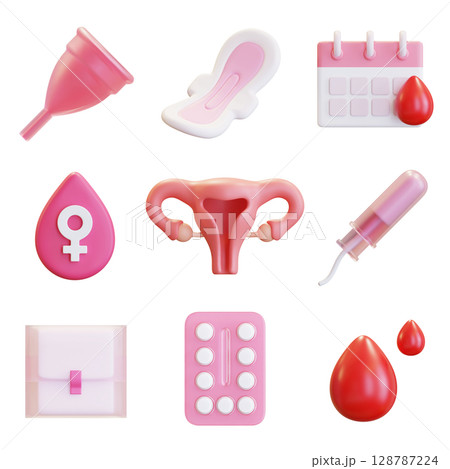 Women's menstruation icon set 3D graphic Women's menstruation icon set 3D graphic 128787224